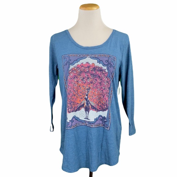 Lucky Brand Peacock Print Long Sleeve Graphic Tee